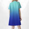 Women Fashion Casual V-neck Short Sleeve Button Gradient Print Dress