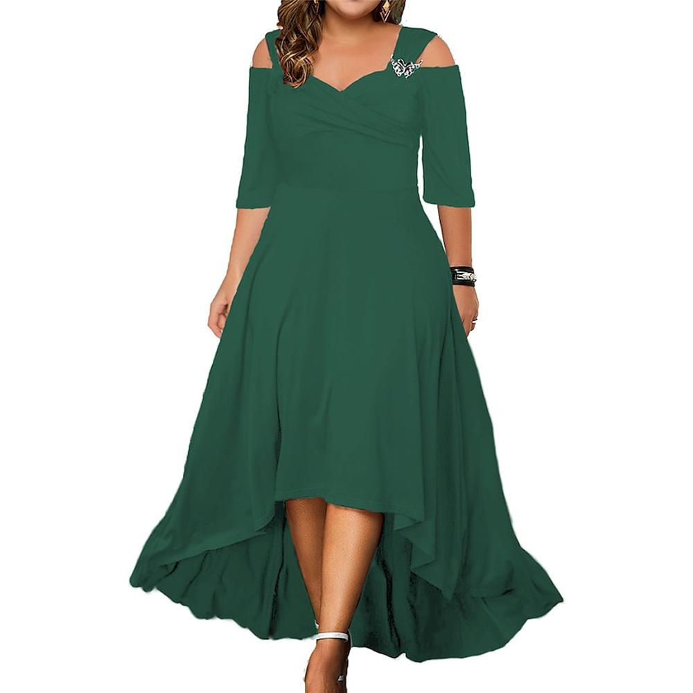 Plus Size Dame Sommer V-hals Off Shoulder Midi Kjole Dame Elegant Festkjole Svingkjoler Aftenkjole