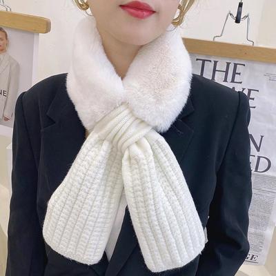 Woman'S Rabbit Fur Knit Wool Cross Warm Scarf Winter Thicken Outdoor Neck Protect Cervical Spine False Collar Plush Scarves T21