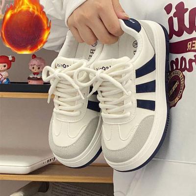 Dames Witte Schoenen Herfst Dikke Zool Niche Design Casual Sneakers Ronde Neus Broodschoenen