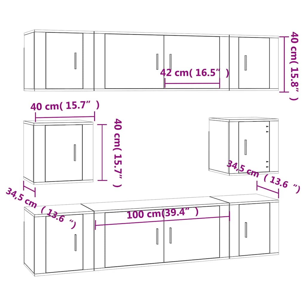 8 piece TV cabinet set concrete grey particleboard