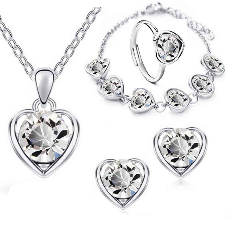 Blue Cyrstal Ring Necklace Earrings Set Wedding Jewelry Sets For Brides Pendant Earrings For Girls Women African Jewelry Sets