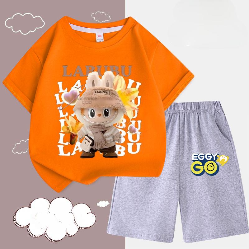 Children's LBB Fashion Casual Short-sleeved Shirt and Shorts Two-piece Set, Summer Loose Sportswear for Boys and Girls