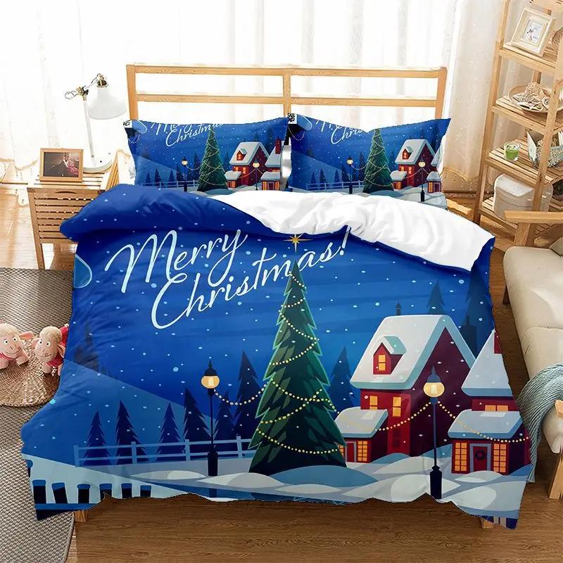 

Happy Christmas Bedding Set Cartoon Santa Claus Duvet Cover Set 3D Printed Duvet Cover Set 2/3Pcs for Christmas Gifts Home Decor US Twin(172x218cm)