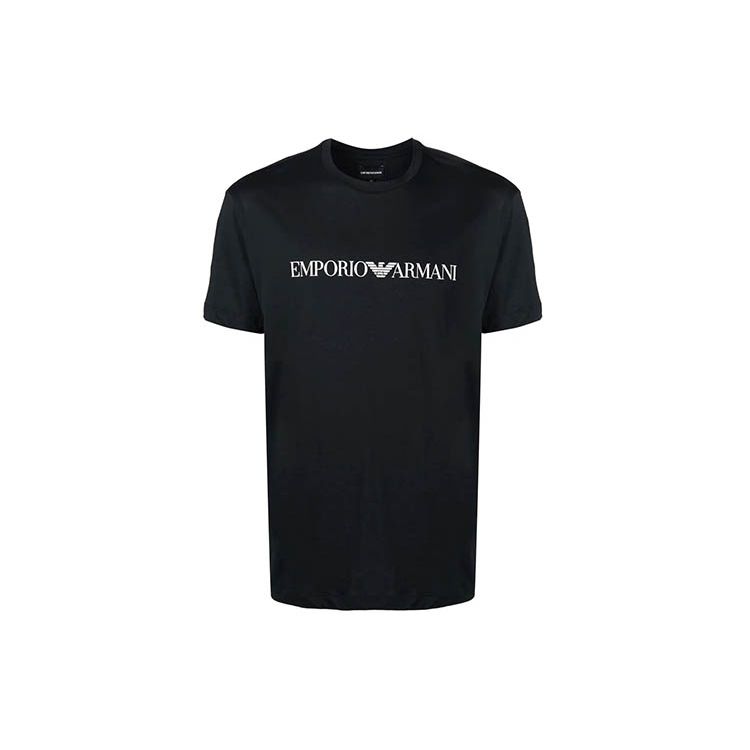 Emporio Armani Logo Letter Print Crew Neck Short Sleeve T-Shirt Men tops Black 8N1TN5-1JPZZ-0568 S