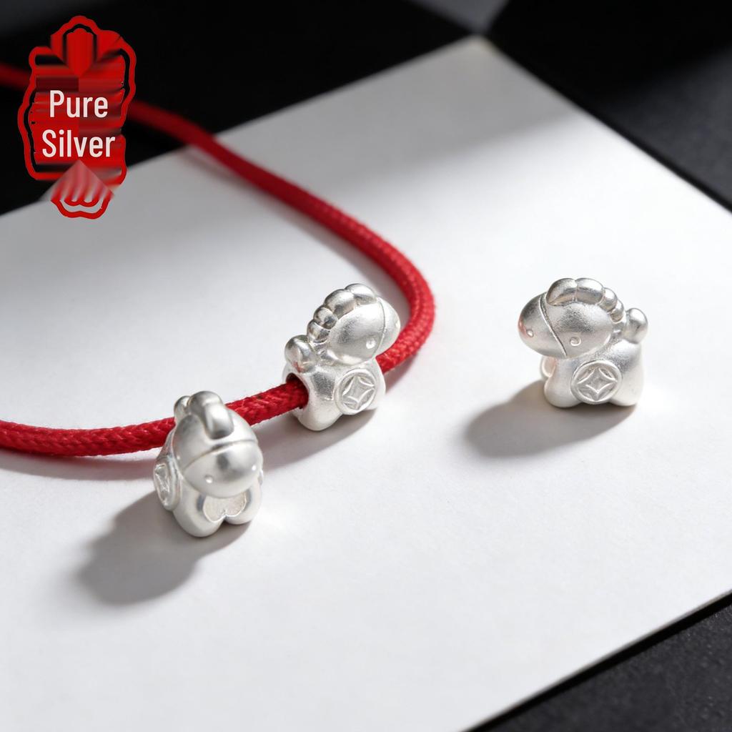 S999 Sterling Silver 3D Horse Spacer Beads for DIY Bracelets & Necklaces - Zodiac Horse Year Charms, Pure Silver Loose Beads