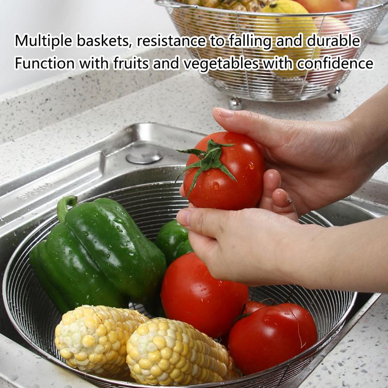 

Fruit Wash Bowl Stainless Steel Kitchen Fruits Strainer Vegetables Colander Multipurpose Rinse Bowl Metal Wire Drainer Efficient S