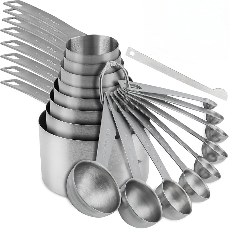 Smithcraft Measuring Cups and Spoons Set 18, 18/8 Stainless Steel Measuring Cups and Spoons Set, Metal Measuring Cups and Spoons Set, 8 Measure Cups