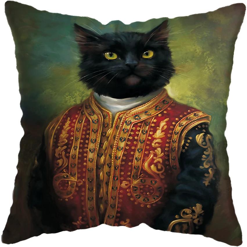 Vintage Painting Cat Dog Animal Pillow Cover Car Decor Cushion Home Sofa Bed