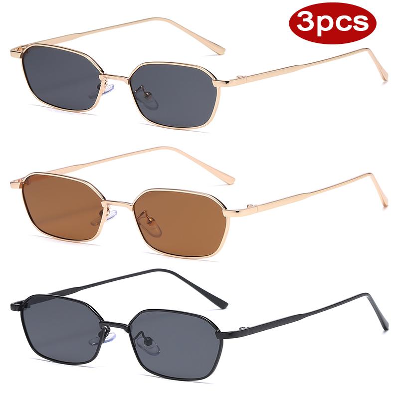 Protective Glasses 3pcs Fashion Metal Square Sunglasses Women Small Feame Punk Design Eyeglasses Colorful Lens Glasses UV400