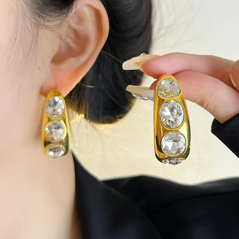 European & American Lux Zirconia Geometric Hoop Earrings - Trendy, High-End, Versatile Jewelry серый