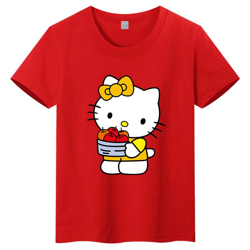 Brand New Sanrio Hello Kitty Cartoon Print Children's T-shirt, Round Neck, Cute and Casual, Versatile Short Sleeves