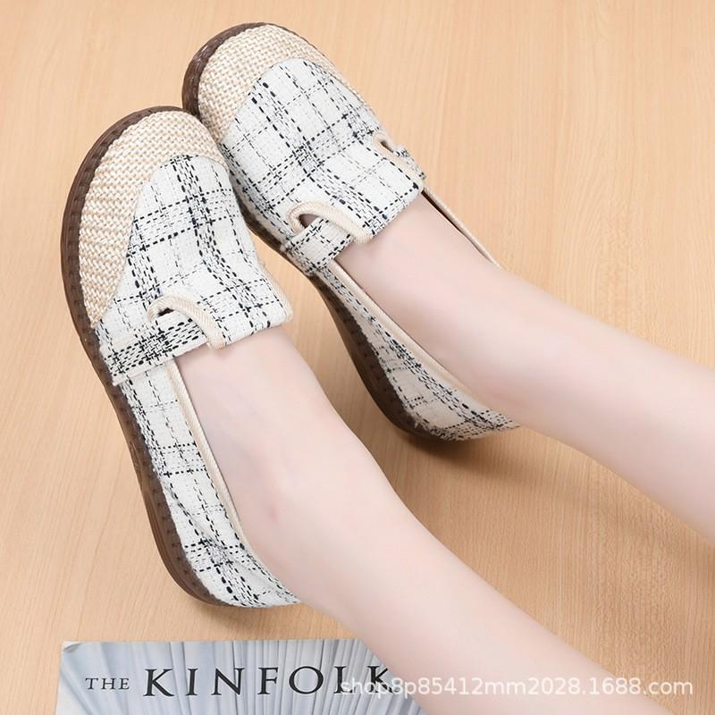 Womens Slip-On Flat Loafers Comfortable Cotton Fabric Casual Shoes Non-Slip Rubber Sole