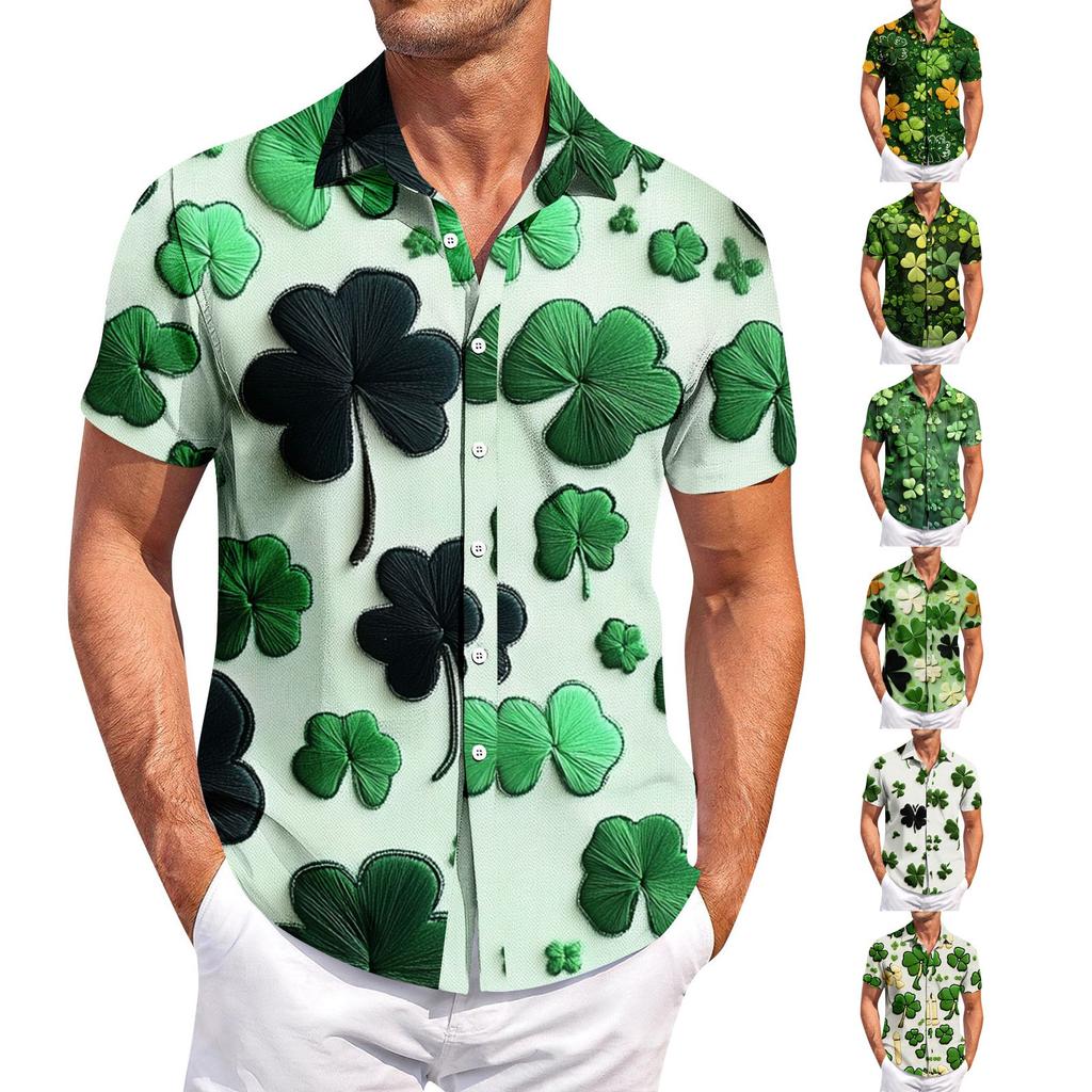 Men's Casual Short-sleeved Shirt Slim Fit Stylish Men's St. Patrick Print
