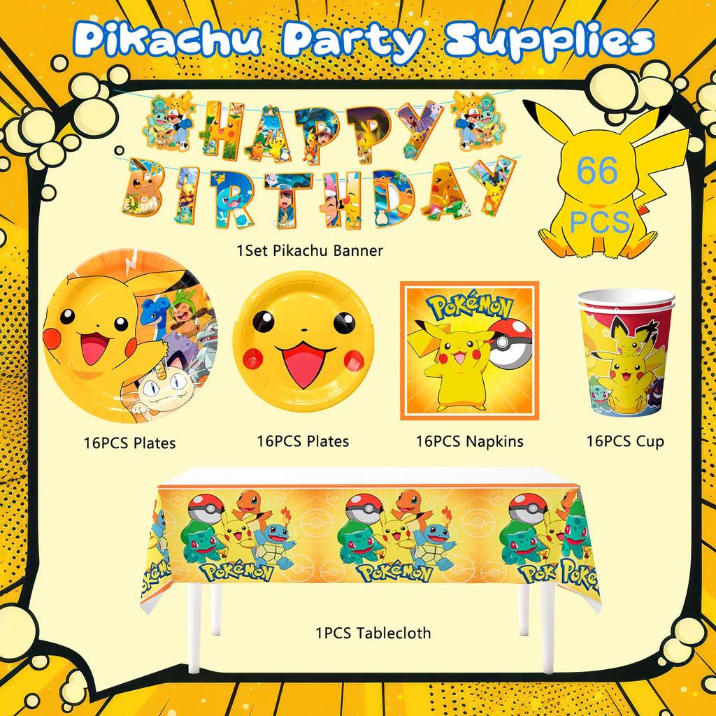 Cartoon Anime Birthday Party Supplies,Party Decorations&Tableware Kit, Suitable for Various Party Decorations