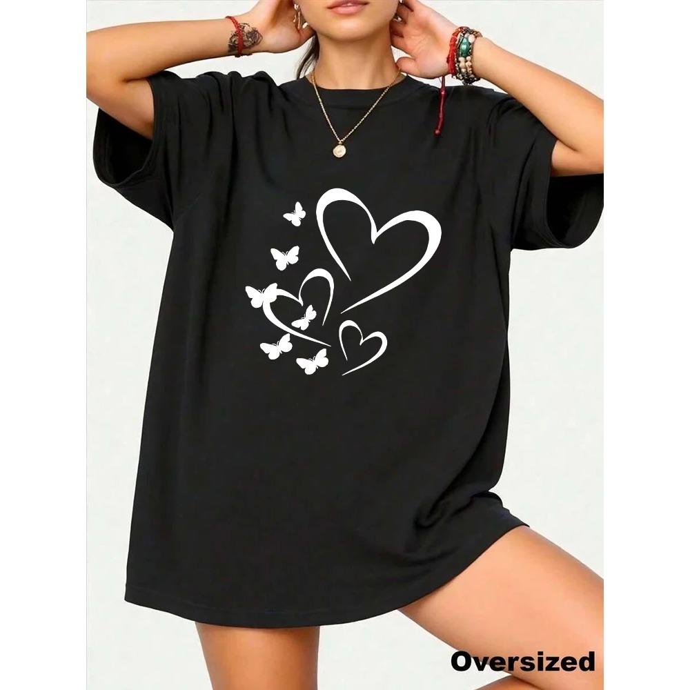 Womens T-shirt Cotton Print Casual O-neck Short Sleeve Outdoor Sports Jogging Tops Summer Loose Streetwear Tees