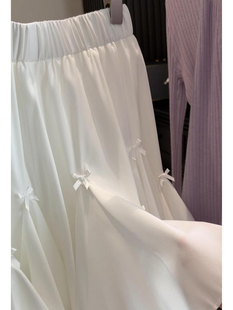 Petite Women's High-Waisted A-line Fluffy Skirt - Summer Ballet Style with Bow and White Flower Buds