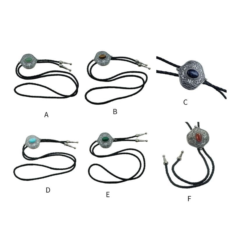 Braided Shoestring Gemstones Bolo Tie Charm Cowboy Necktie Necklace