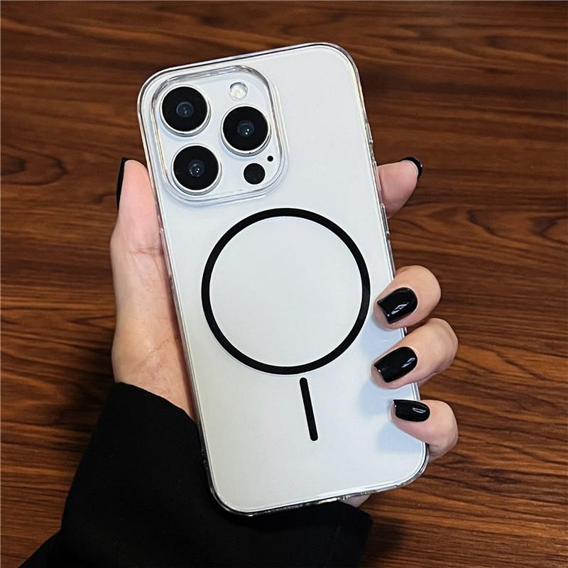 Luxury Colored Magnetic Coil Wireless Charging Case for iPhone 12 13 14 15 16 Pro Max Plus Clear Back Cover Acssory