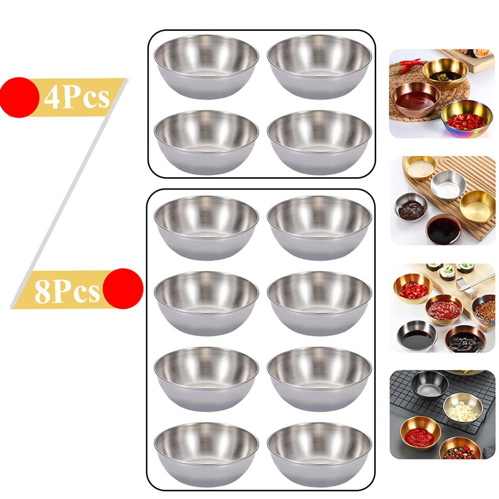 Sauce Dipping Bowl Stainless Steel Dipping Cups Round Sauce Dishes Mini 4/8Pcs Silver Reusable Seasoning Cups Dipping Cups