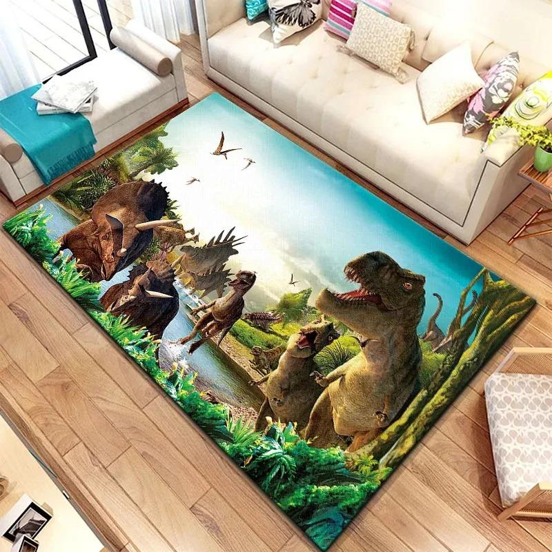 Jurassic Dinosaurs Tyrannosaurus Rex Velociraptor Pterosaur Living Environment Prehistoric Creatures Doormat for Living Room