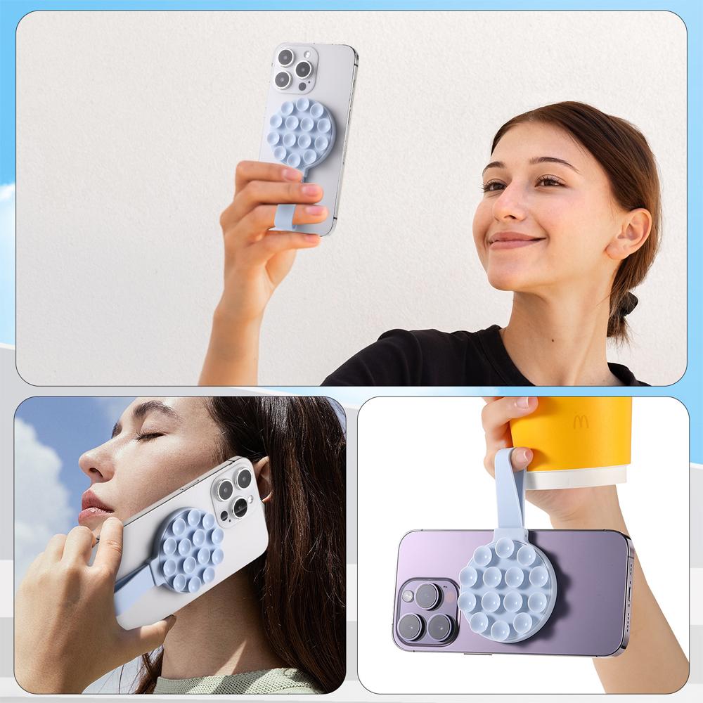 Suction Cup Magnetic Phone Mount Colorful Mirror Shower Silicone Suction Phone Case Grip Stand Holder For iPhone 15 14 Magsafe