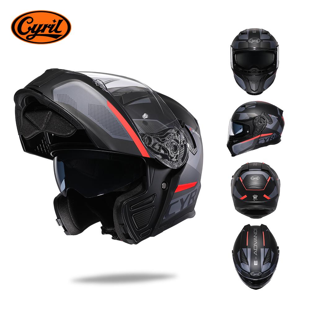 Motorcross Flip Up Helmets with Wide View Clear Visor ABS Shell Full Face Cyril Motor Helmet For Adult DOT Approved