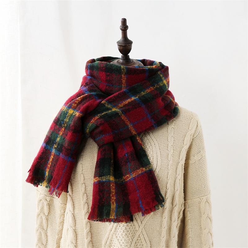 Fashion Plaid Scarf Women's New Autumn and Winter Sweet Imitation Cashmere Scarf Thickened Warm Shawl