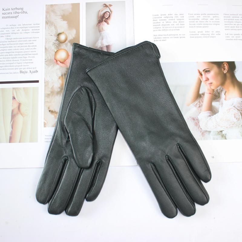 Ladies Sheepskin Gloves Classic Solid Color Versatile Leather Spring Knit Lining Cycling Driving Gloves Autumn