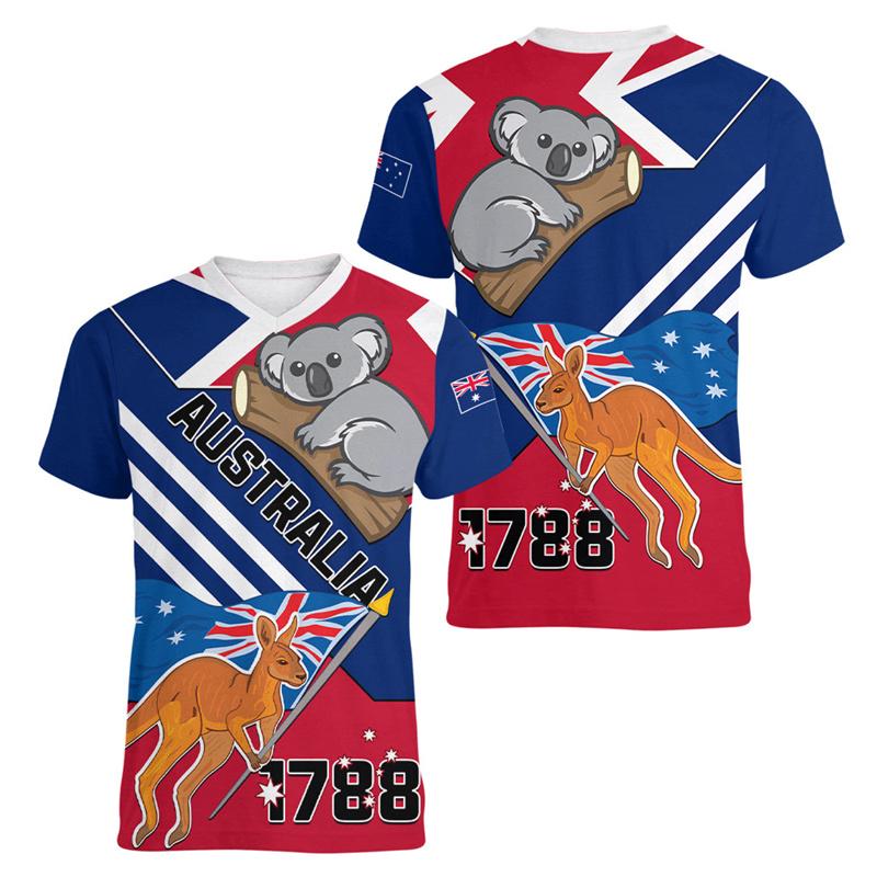Tricou cu Model Cangur Australia Bărbați Imprimat 3D Animal Tricou Sport Gât în V Mânecă Scurtă Topuri Vară Tenis Fotbal Tricouri