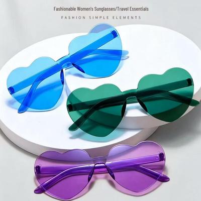 Hartvormige Randloze Zonnebril met Geïntegreerd Oceaan Glas en Schitterende Kleuren - Europese Amerikaanse Trend