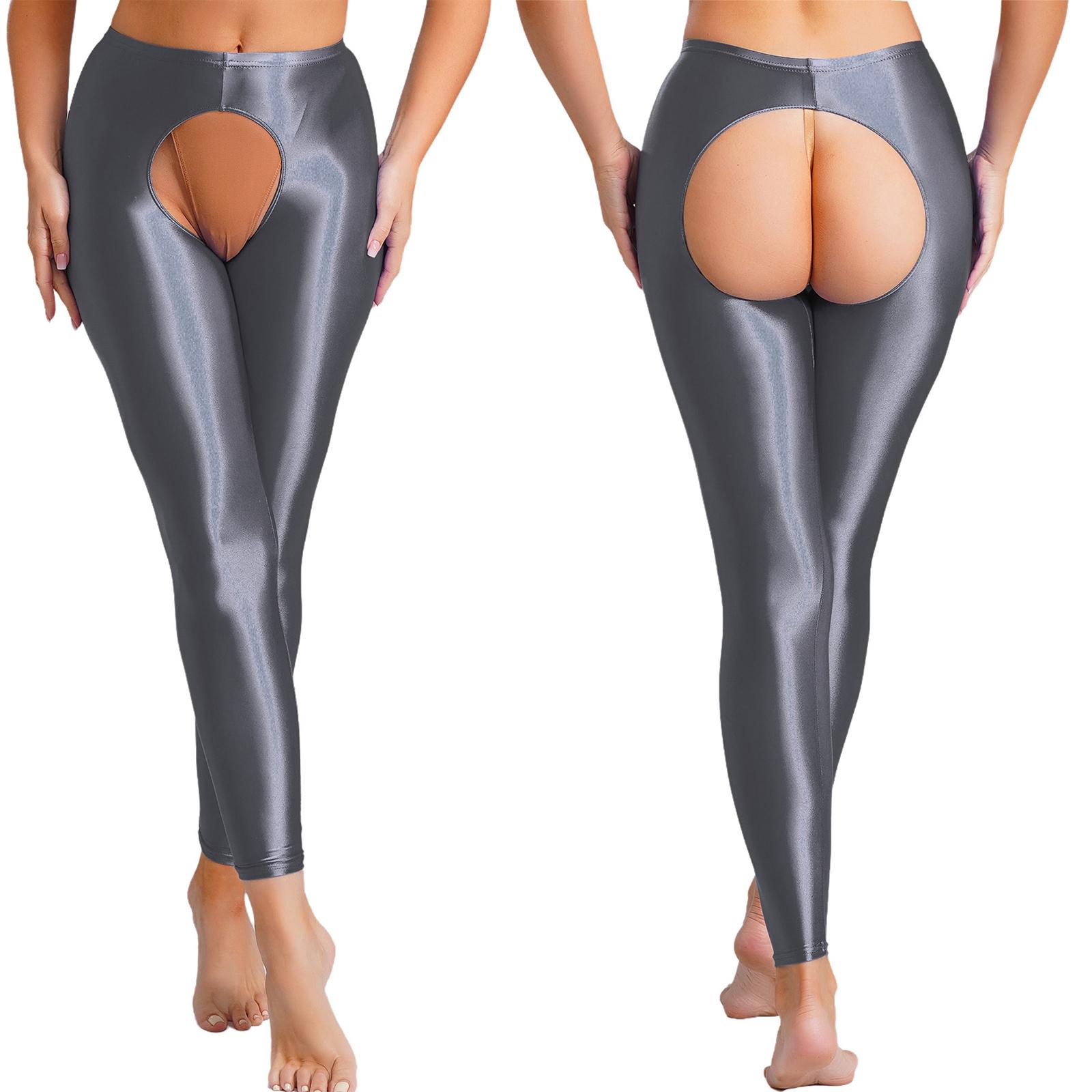 

Жіночі глянцеві легінси з високою посадкою, облягаючі колготки зі стратегічним розрізом, базові штани L сірий