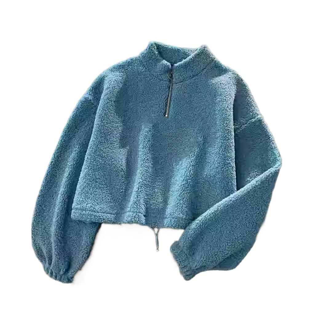 Half High Collar with Thick Wool Imitation Lamb Fur Short Hoodie, Women's Korean Version, Student Autumn and Winter Warm Jacket