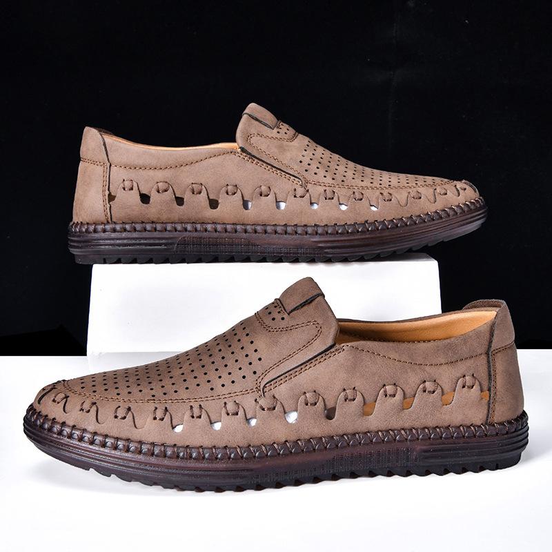 

Summer breathable men s business hand-sewn shoes casual men s shoes new hollow white shoes 48 темно-коричневого