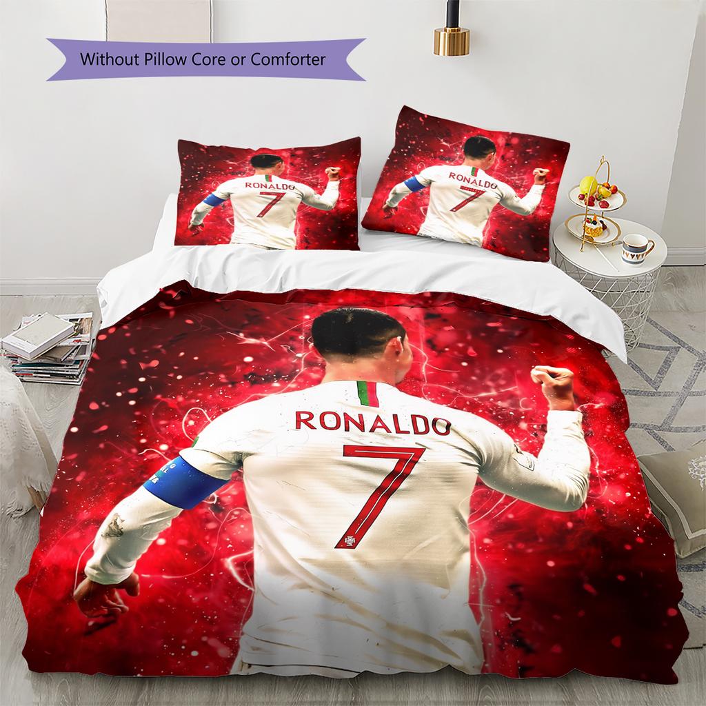 Football Ronaldo Pattern Bedding Home Decoration Birthday Gift (1 * duvet cover + 2 * pillowcase, without core)