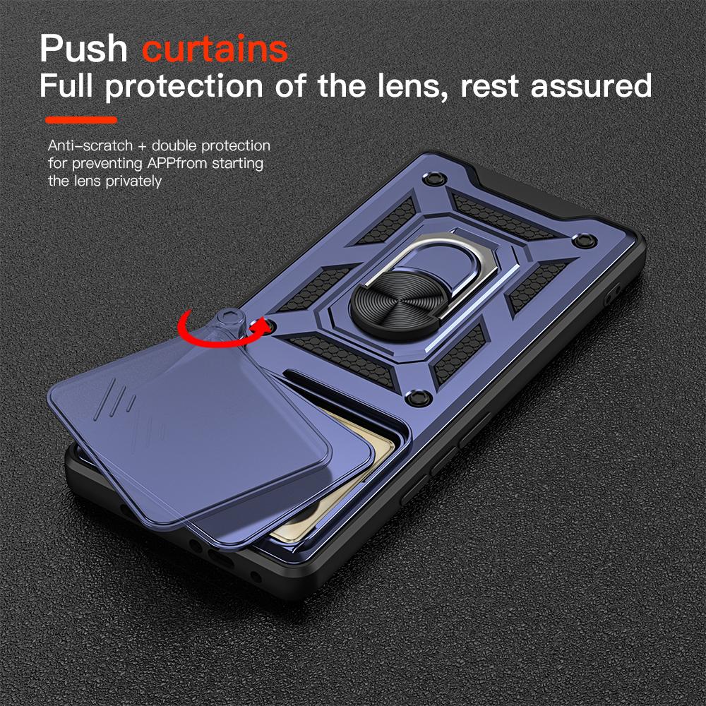 KEYSION Shockproof Case for Infinix Note 40 Pro+ 5G Slide Camera Protection Metal Ring Stand Phone Cover for Infinix Note 40 4G