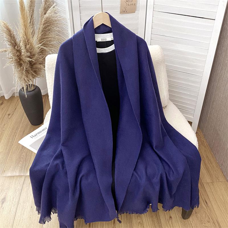 Women S Solid Color Faux Cashmere Scarf Elegant Warm Shawl