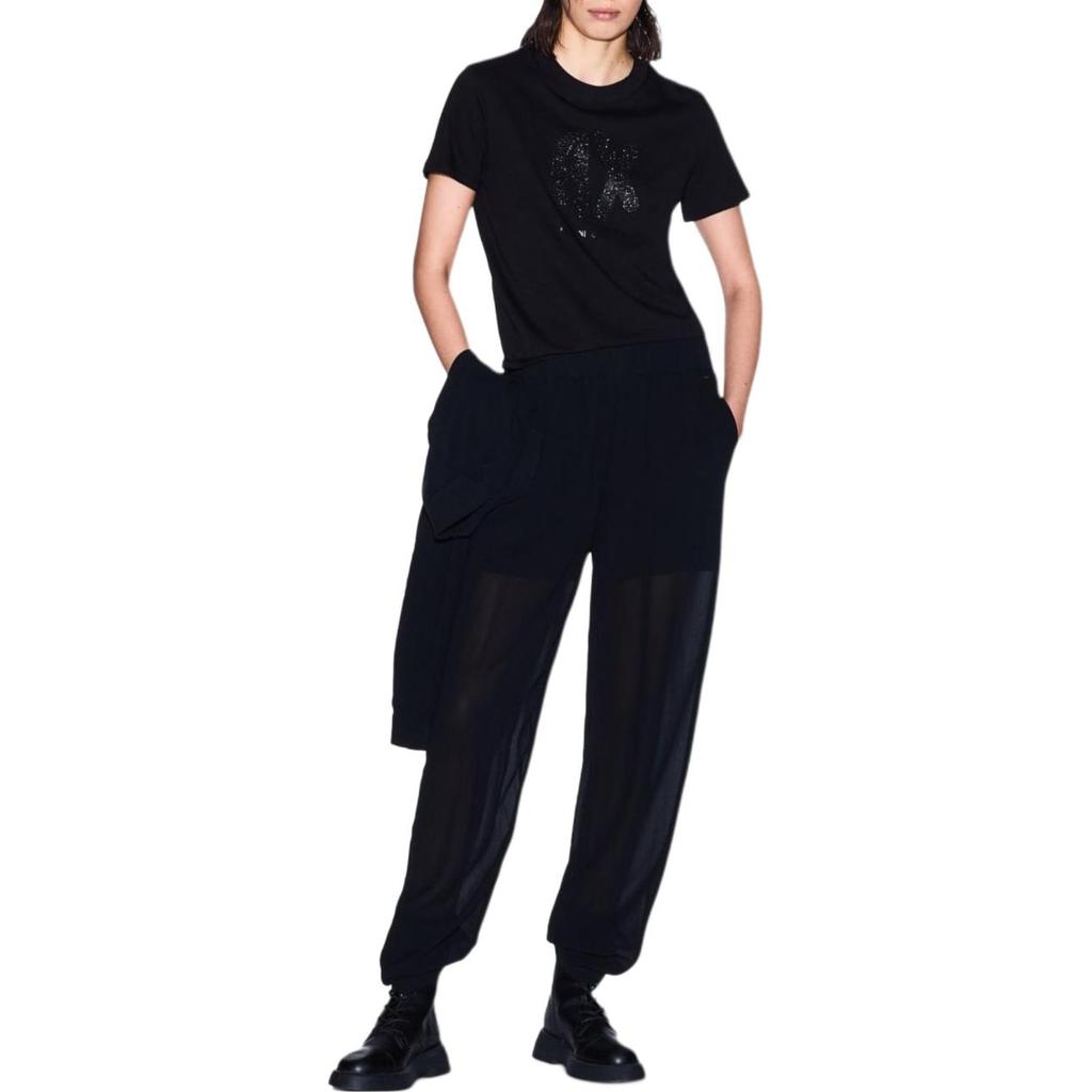 Armani Exchange Cotton Crew Neck Regular Fit T-Shirt Women tops Black XW000548-AF10359-UC001