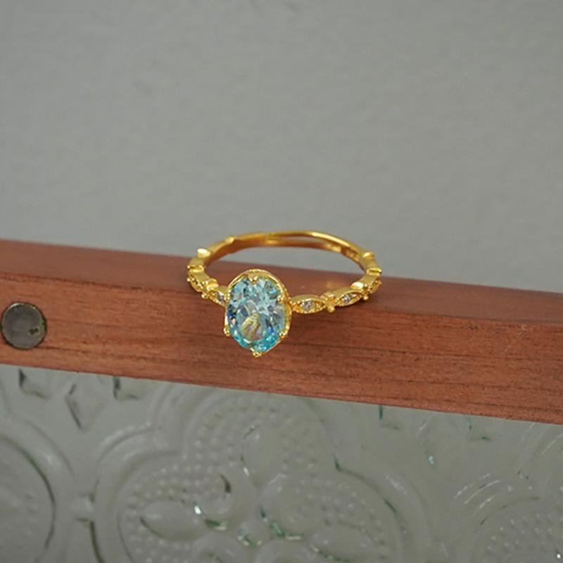 Sea Blue Stylish Zircon Ring For Women Showcasing Timeless Retro Court Design Ideal For Occasions Fashionable