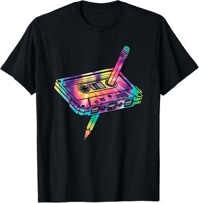 Retro Cassette Tape Tie Dye Graphic Tee 80s 90s Music Lover Casual Cotton T-Shirt