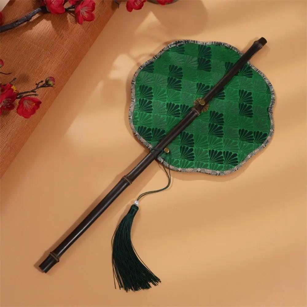 Retro Ancient Style Chinese Bamboo Waist Fan Rollable Foldable Long Handle Fan Decorative Cooling Group Fan Hanfu