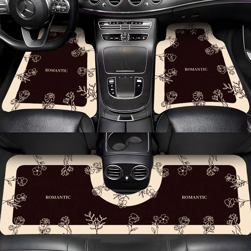 Mats, Retro French-Style Interior Decorative Mats, Non-Slip, Water-Absorbent, Easy-To-Clean Mats, Can Be Cut to Fit, Semi-Enclosed Car Floor Mats