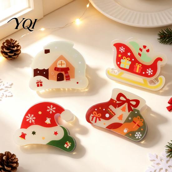 Fashionable Hair Jewelry for Winter Outfits Christmas Cartoon Claw Clip, Cute Holiday Clip Women, Non-slip Theme Ornaments Friends Strong Hold Acrylic