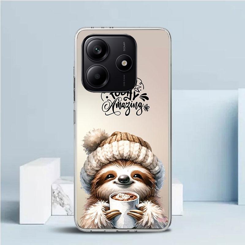 

Animal Cute Cartoon Sloth Coffee Soft Cover for Xiaomi Redmi Note 15 14 13 12 Pro Plus Phone Case 14S 11S 11T 11E 10S 10 4G Patt Redmi Note 14 4G