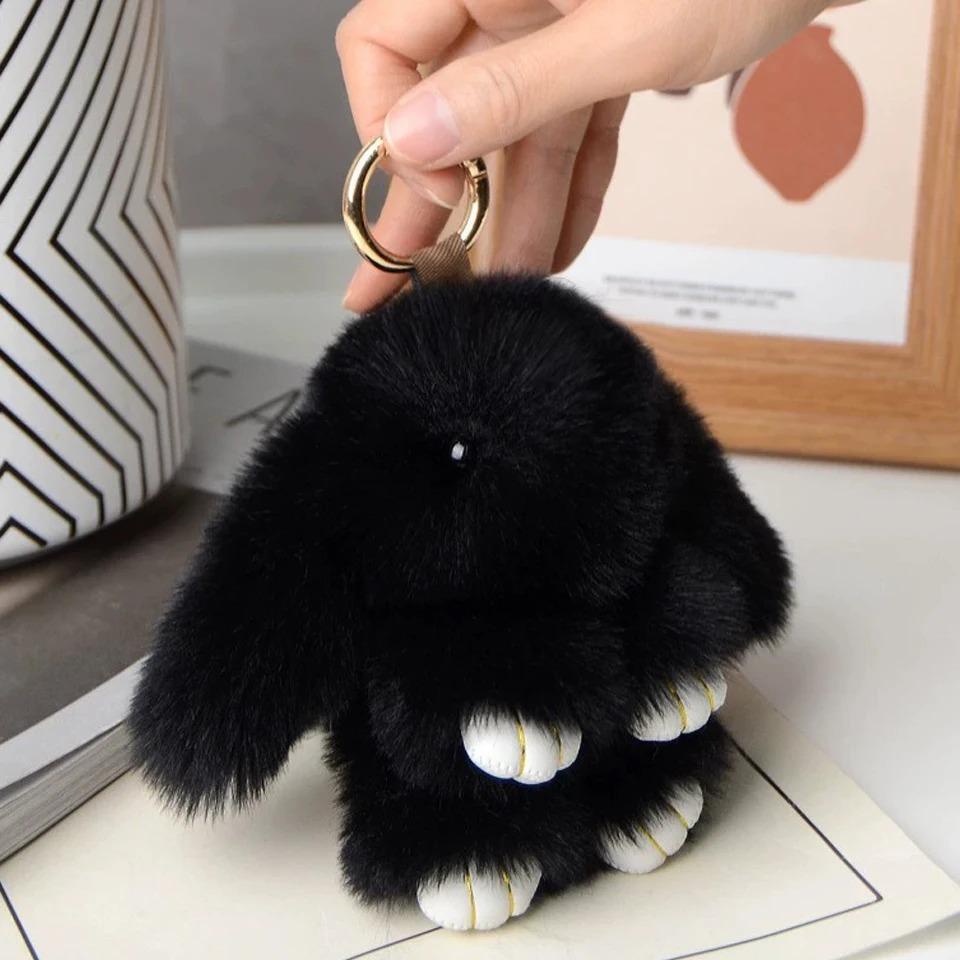 Fluffy Rabbit Keychain 15Cm, Plush Faux Fur Pompon Bunny Bag Charm, Cute Girl Present Accessories For Purse Backpack