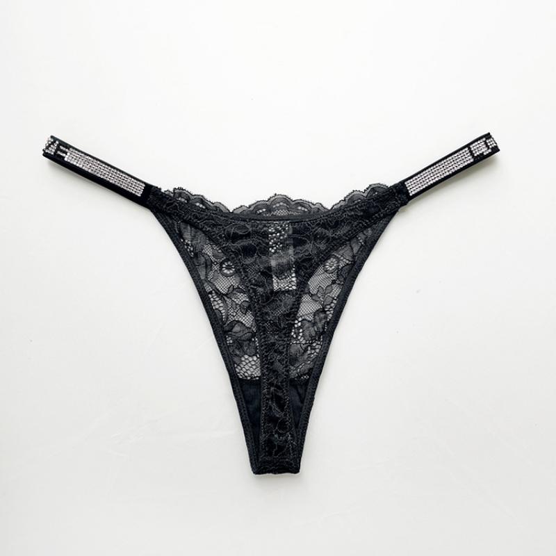 Shiny Rhinestone Lace Ribbon T Pants Super Thin Hot Sexy Perspective Women's Thong