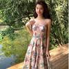 [Original practice + zipper] Retro floral suspender dress female summer fairy beach dress high sense