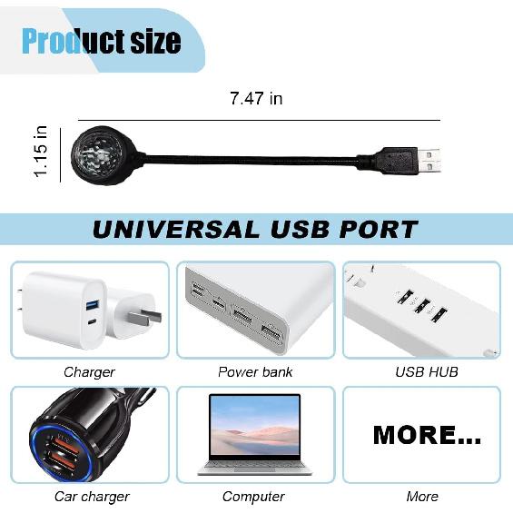 USB Car Roof Star Projector Night Light, Adjustable Car Interior Atmosphere Lamp Star Lights with 9 Modes, Portable Sound Activated LED Ambient Light