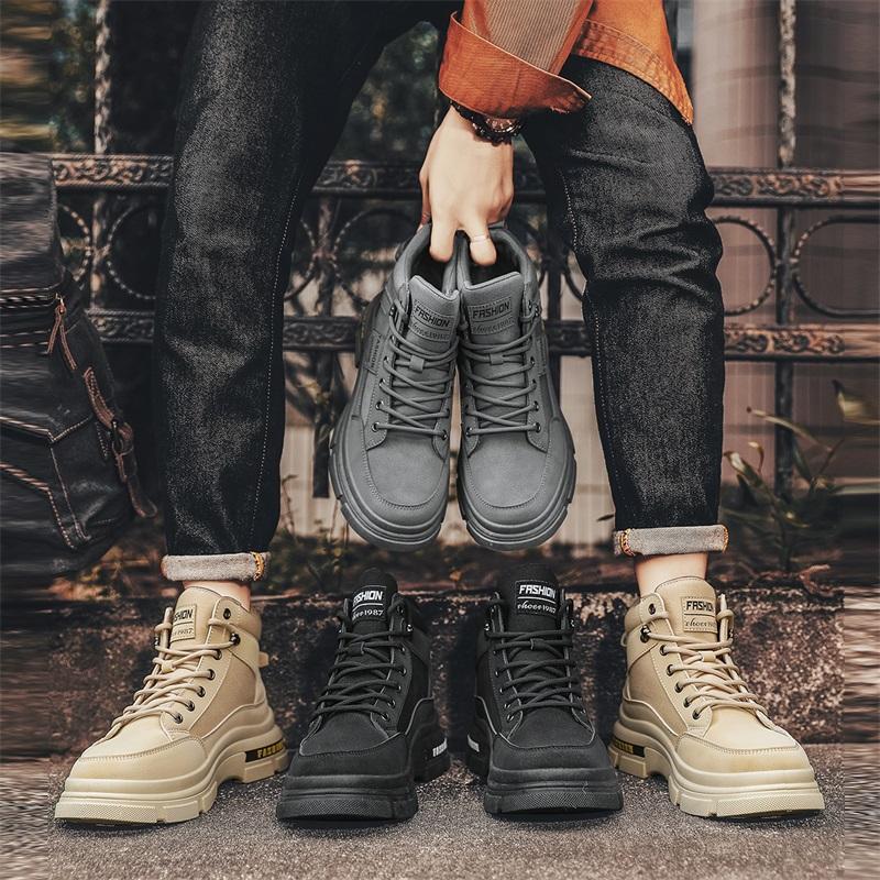 New Fashion Autumn And Winter Men's High Top Martin Boots Students Male Boys Trending Soft Sole Work Shoes Labor Protection Martin Sneakers