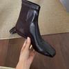 Cowhide Version Retro Simple Thin Boots Rear Zipper Square Head Temperament Wedge 2.5cm Short Boots Thin Elastic Boots